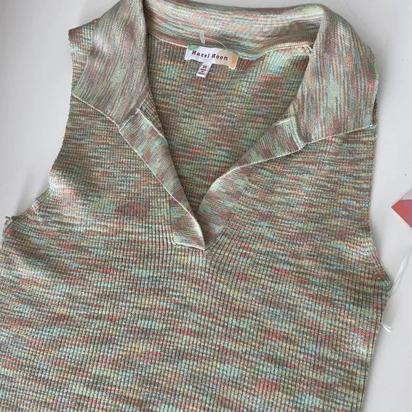 NWT Hazel Moon multi colored Knit Polo Collared Cropped top - Picture 9 of 9